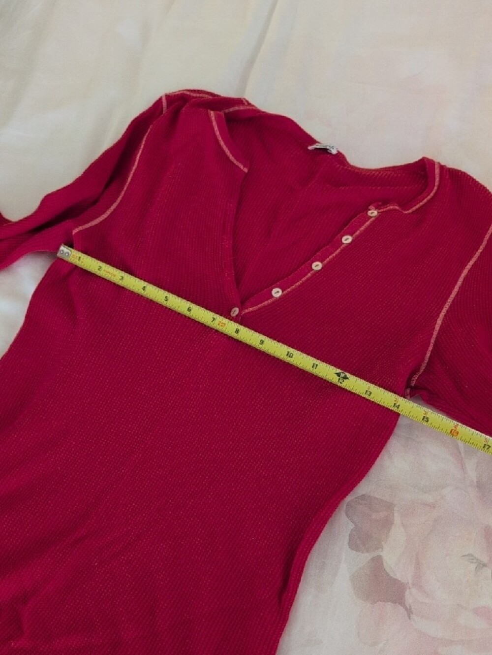 Splendid Ribbed Henley Long Sleeve Top in Red with Contrast Stitching - Picture 6 of 8